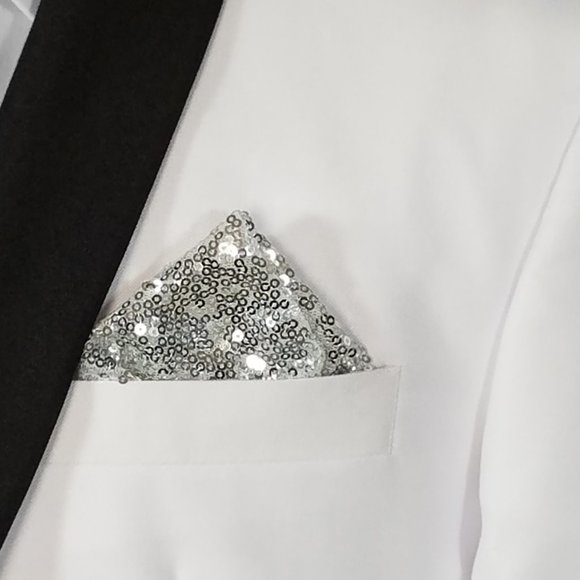 Men's Sequin Pre-Folded Pocket Square Insert - Silver - Picture 1 of 6